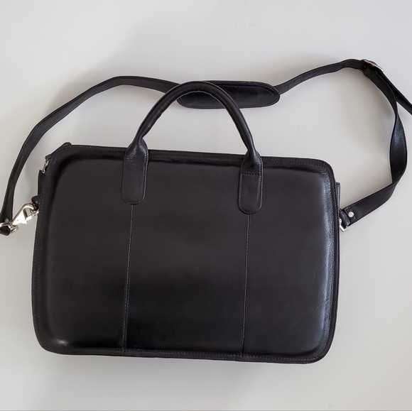 WOMENS BLACK LEATHER LAPTOP TOTE BAG - Picture 2 of 7